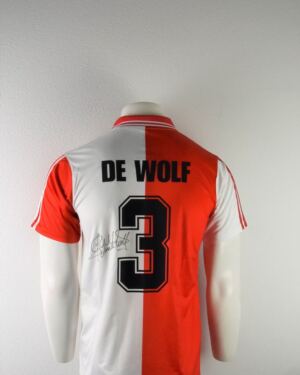 Feyenoord thuisshirt 94-95 Gesigneerd door John de Wolf (Incl. tekenfoto & tekenfilm) Maat - L